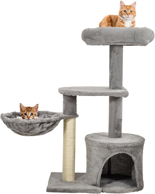 Modern cat tree with Padded perch, Plush hammock, Cozy condo, and Natural sisal scratching post, Multi-tier cat climbing tower for Indoor cats & Kittens, Easy to assemble, 84 cm