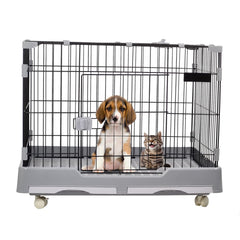 Cat cage with Open-top design, Metal wire, Lockable door, Removable tray, and Universal wheels, Spacious cat cage for Cats and Small dogs, Ideal for Indoor/outdoor use, Easy to assemble 82 cm (Grey)