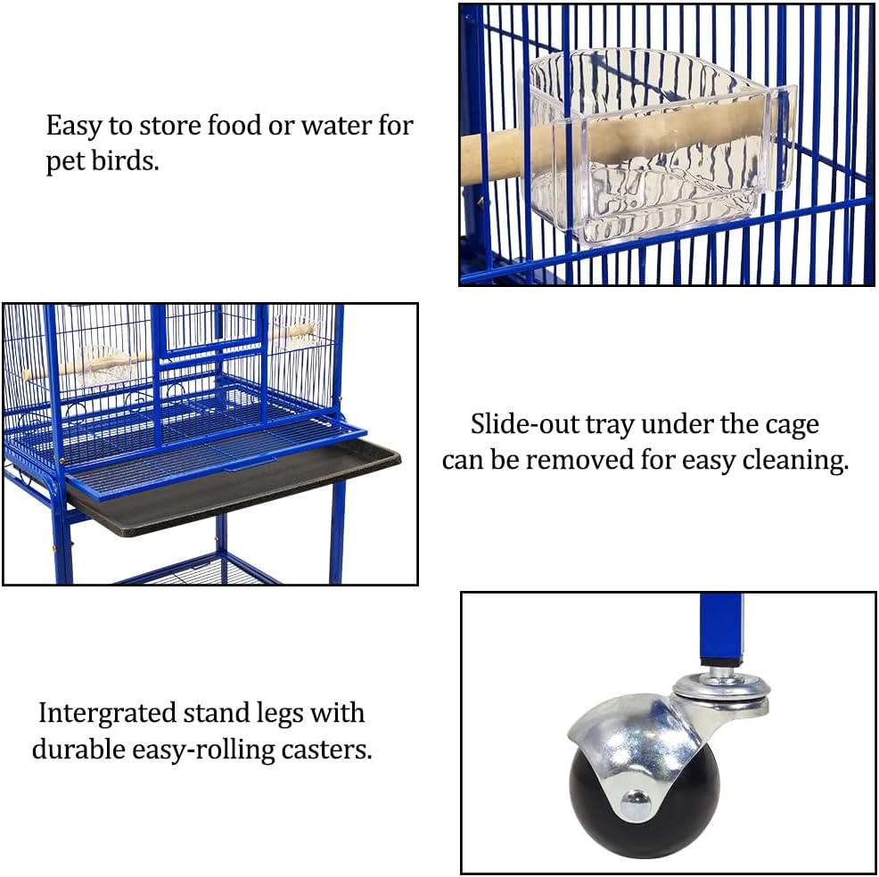 Bird Cage for Small to Medium-Sized Birds - Bird House & Parrot Cage - Detachable Rolling Stand, Wooden Perches, Feeding Cups, Slide-Out Tray, Storage Shelf, and Universal Wheels - 135 cm