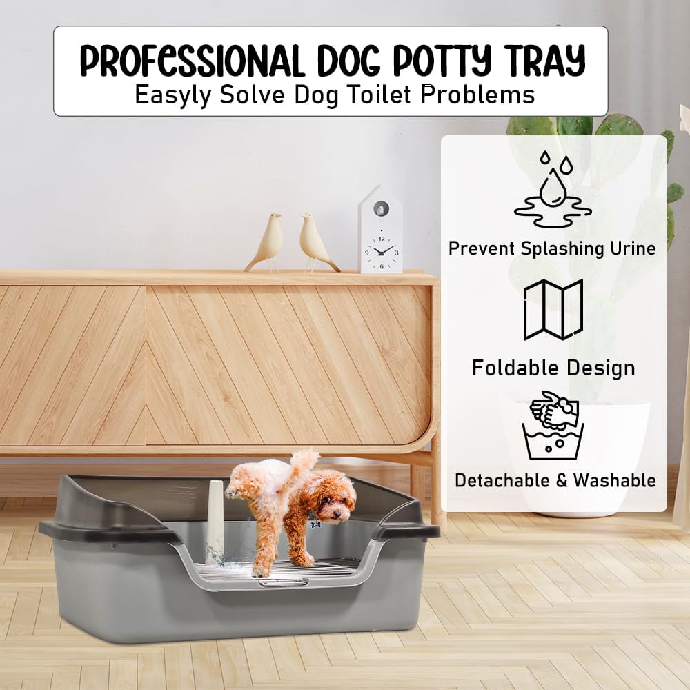 Dog Potty Tray - Dog Toilet for Small to Medium Dogs | Pet Plastic Puppy Training Seat with Splash Proof Design, Stainless Steel Grid & Detachable Pee Post | Indoor & Outdoor (Green, Small)