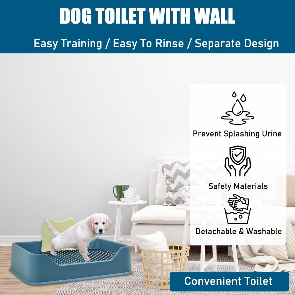 Dog Potty Tray - Dog Toilet for Small to Medium Dogs | Pet Plastic Puppy Training Seat with Splash Proof Design, Stainless Steel Grid & Detachable Pee Post | Indoor & Outdoo