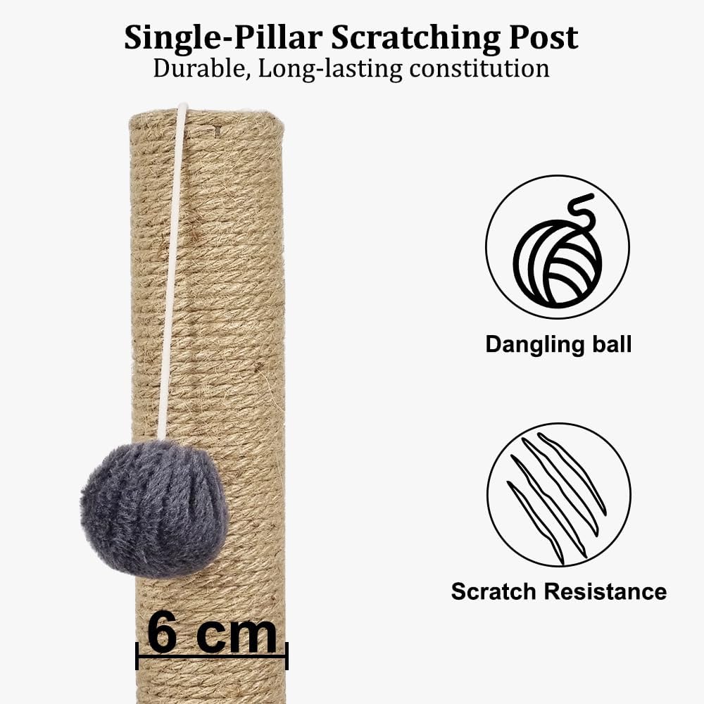Cat tree scratching post with Dangling ball, Natural sisal scratching post, and Stable base, Durable cat climbing frame for indoor cats, Scratch-resistant activity center 75 cm (Grey)
