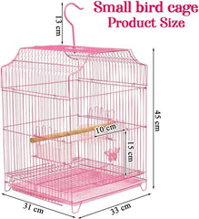 Small Bird Cage with Metal Wire, Ideal for Budgies, Small Parrots, and Parakeets, 45 cm Portable Cage for Indoor-Outdoor, Metal Bird Cage with Hanging, Bottom Tray, Perches, and Feeding Bowls, Pink