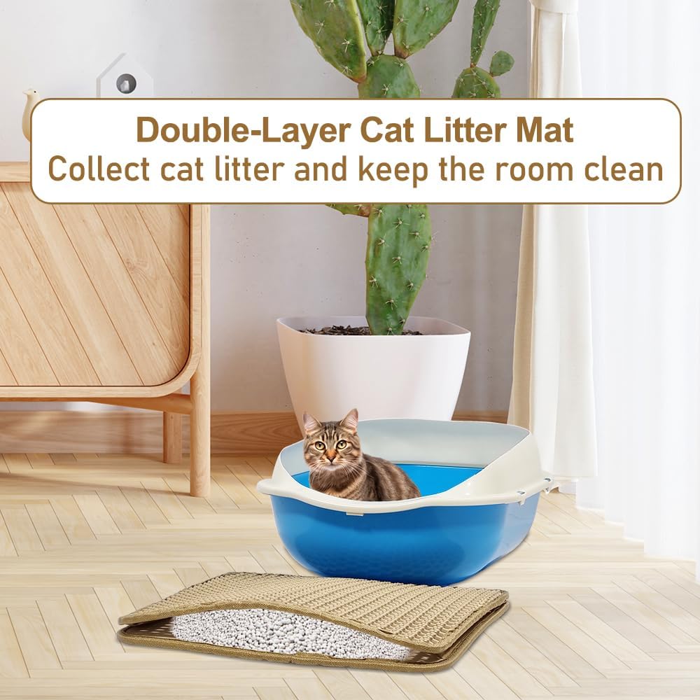 Cat litter mat with Honeycomb design, Water-resistant, and Washable EVA material, Double layer cat litter mat for Indoor cat litter boxes, Ideal for Multi-cat household, Easy to clean