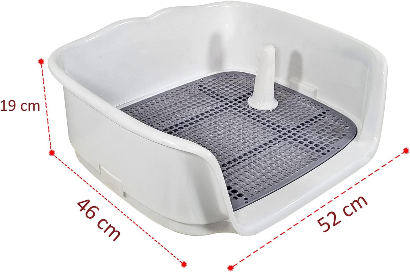Dog potty tray for medium to large dogs, Durable plastic dog toilet training tray with Raised fence, Pee post, and Detachable design, Ideal for indoor & outdoor, Easy to clean 52 cm