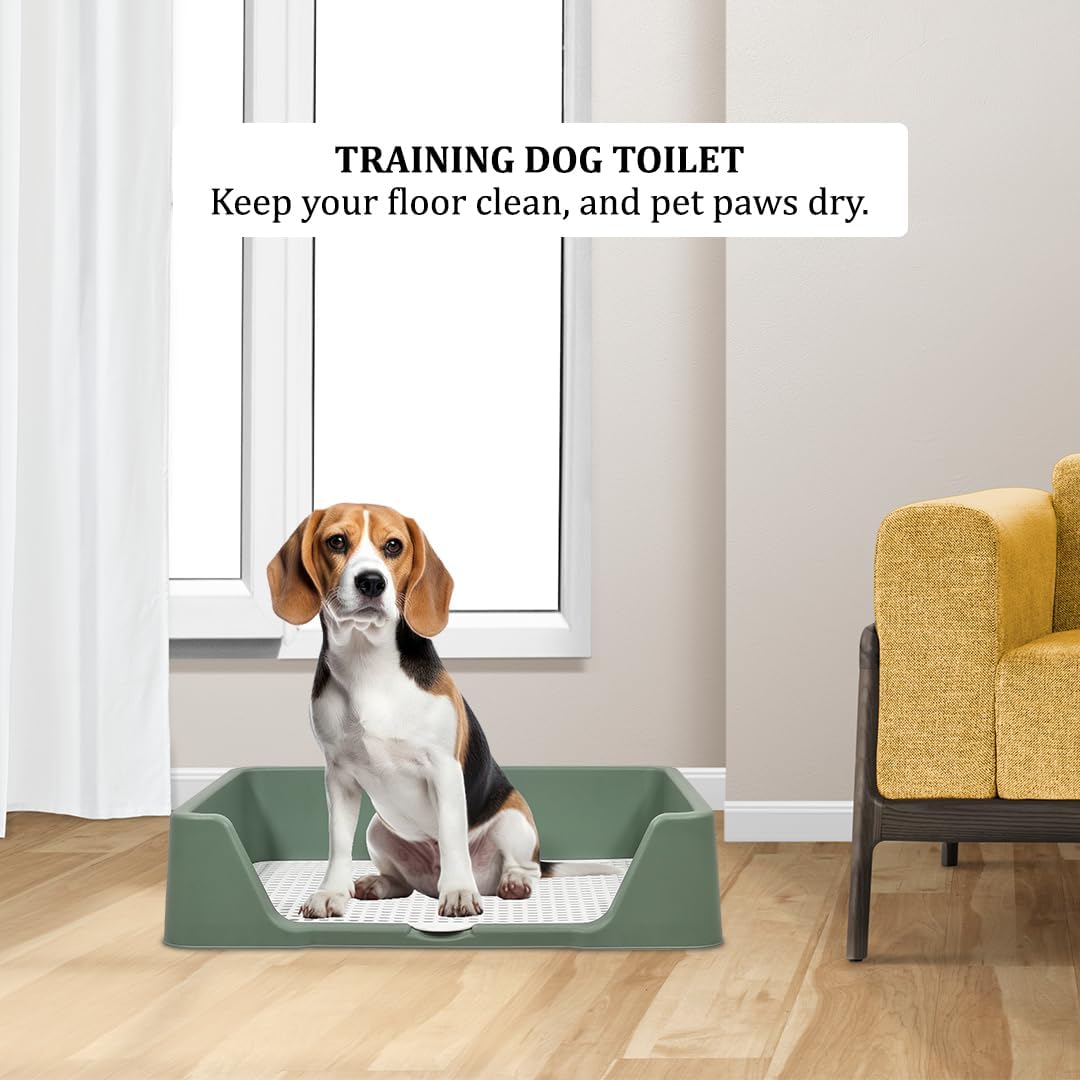 Pet dog toilet for medium-large breeds, Durable plastic dog tray with Column design, Raised fence, and Detachable grid design, Leak-proof dog potty tray, Ideal for indoor & outdoor 50 cm