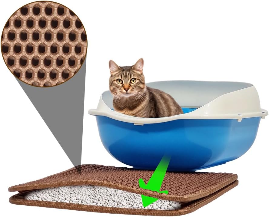 Cat litter mat with Large holes, Anti-splash design, and Washable EVA Material, double-layer honeycomb cat litter mat for indoor cat & cat toilets, Pet mess protector