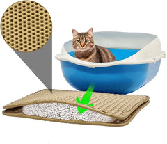 Cat litter mat with Honeycomb design, Water-resistant, and Washable EVA material, Double layer cat litter mat for Indoor cat litter boxes, Ideal for Multi-cat household, Easy to clean