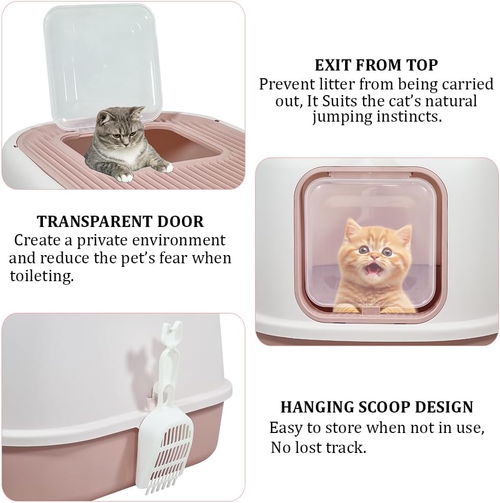 Fully enclosed cat litter box for cats & kittens, Durable plastic cat litter box with Front entry and Top exit, Litter scoop, and Odor control, Ideal for indoor/outdoor, Easy to clean 52 cm