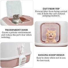 Fully enclosed cat litter box for cats & kittens, Durable plastic cat litter box with Front entry and Top exit, Litter scoop, and Odor control, Ideal for indoor/outdoor, Easy to clean 52 cm