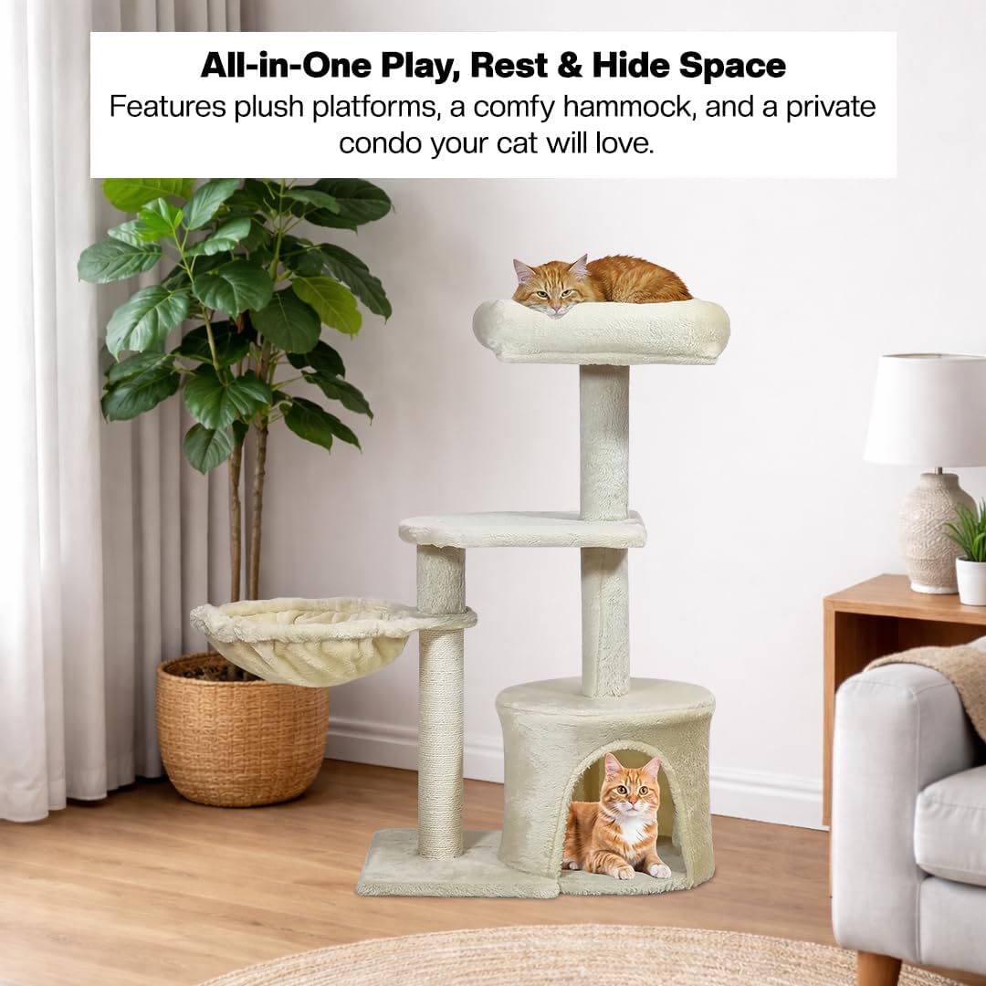 Modern cat tree with Padded perch, Plush hammock, Cozy condo, and Natural sisal scratching post, Multi-tier cat climbing tower for Indoor cats & Kittens, Easy to assemble, 84 cm