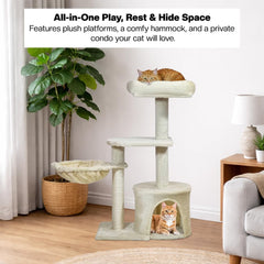 Modern cat tree with Padded perch, Plush hammock, Cozy condo, and Natural sisal scratching post, Multi-tier cat climbing tower for Indoor cats & Kittens, Easy to assemble, 84 cm