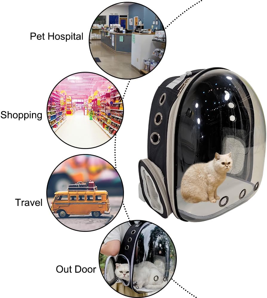 Pet backpack, Transparent breathable portable carrying bag, Airline-approved for cats and small dogs, Pet carrier designed for Travel, Hiking, and shopping outdoor