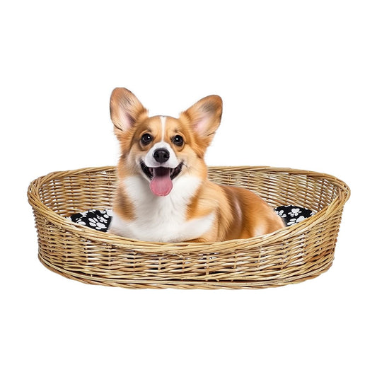 Pet cushion for Dogs, Cats & Other, Natural rattan with wicker basket, 82 cm Durable furniture and Cozy bed, Eco-friendly, Soft cushion and Mat for all seasons, Elegant and Ventilation design, (Brown)