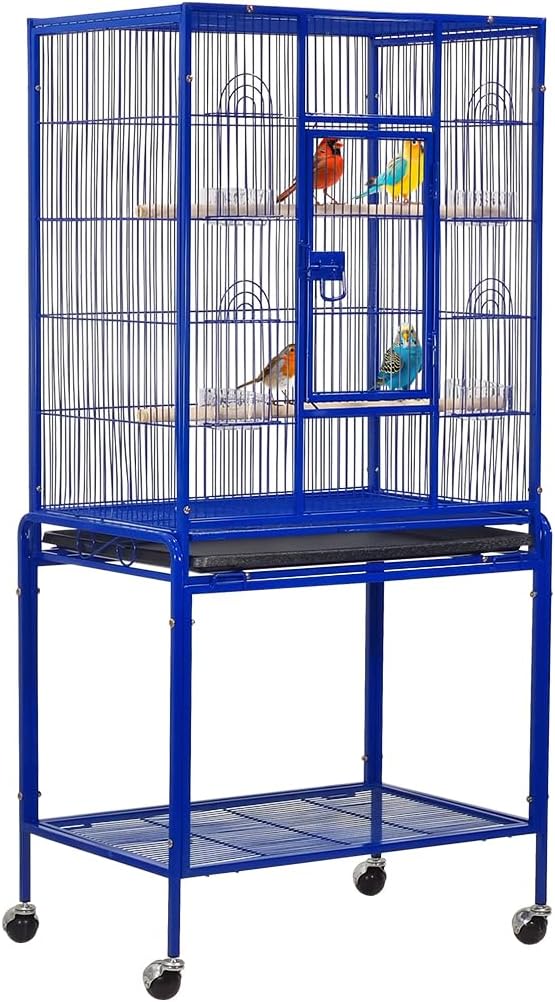 Bird Cage for Small to Medium-Sized Birds - Bird House & Parrot Cage - Detachable Rolling Stand, Wooden Perches, Feeding Cups, Slide-Out Tray, Storage Shelf, and Universal Wheels - 135 cm