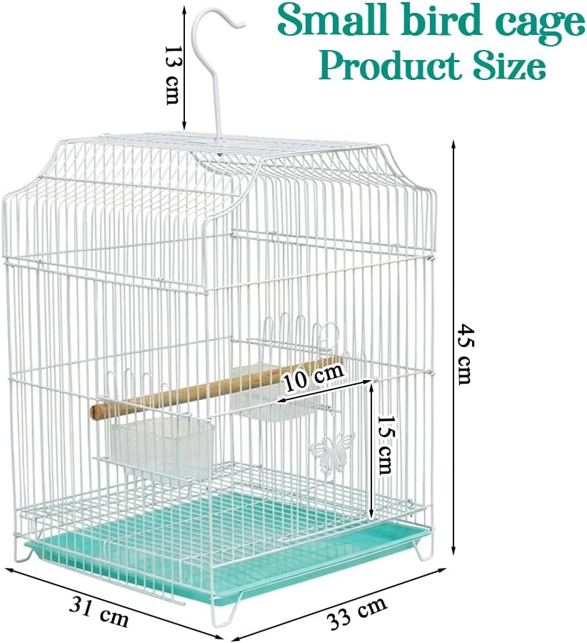 Small Bird Cage with Metal Wire, Ideal for Budgies, Small Parrots, and Parakeets, 45 cm Portable Cage for Indoor-Outdoor, Metal Bird Cage with Hanging, Bottom Tray, Perches, and Feeding Bowls, White