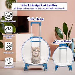Transparent pet carrier for cats and dogs, Pet stroller with Telescopic handle, Durable zipper, Ventilation holes, and Rolling wheels, Suitable for outdoor activities, 93 cm