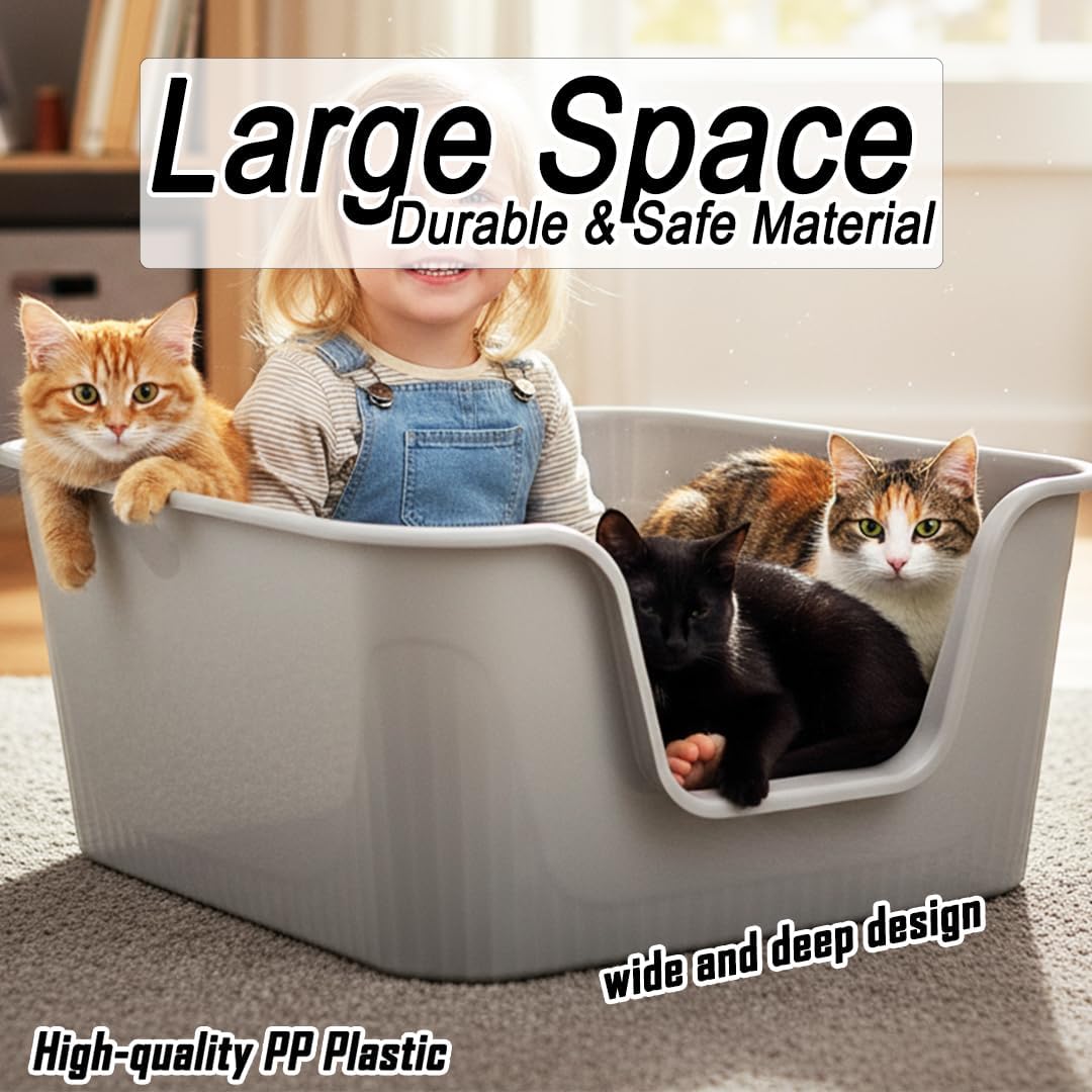 Cat litter box with Extra-large design, Deep high walls, Litter scoop and Low entrance, 78 cm Spacious cat toilet with Odor control, Anti-splash, Durable plastic and Non-stick, Easy to clean
