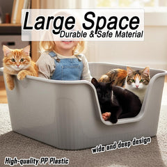 Cat litter box with Extra-large design, Deep high walls, Litter scoop and Low entrance, 78 cm Spacious cat toilet with Odor control, Anti-splash, Durable plastic and Non-stick, Easy to clean