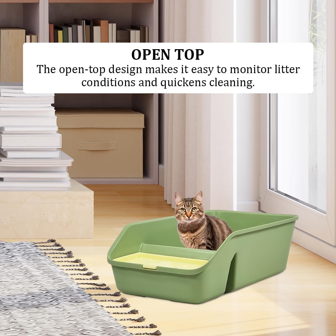 Semi-enclosed cat litter box for Kittens and Adult cats, Durable plastic cat toilet with Splash-proof design, built-in litter scoop, and Low entrance, Easy to clean 49 cm