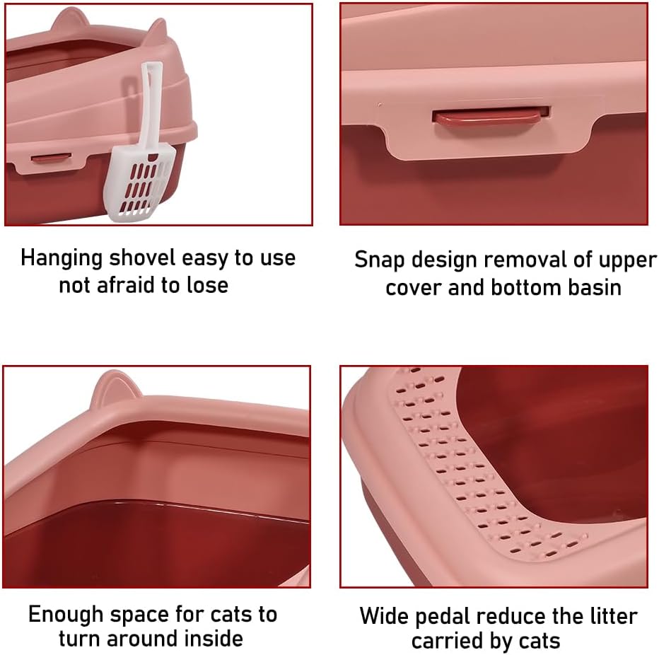 Semi-enclosed cat litter box with Splash-proof design, Sand filter holes, Litter scoop, and Detachable design, Leak-proof & Splash-proof cat toilet for indoor cats, Easy to clean 58 cm
