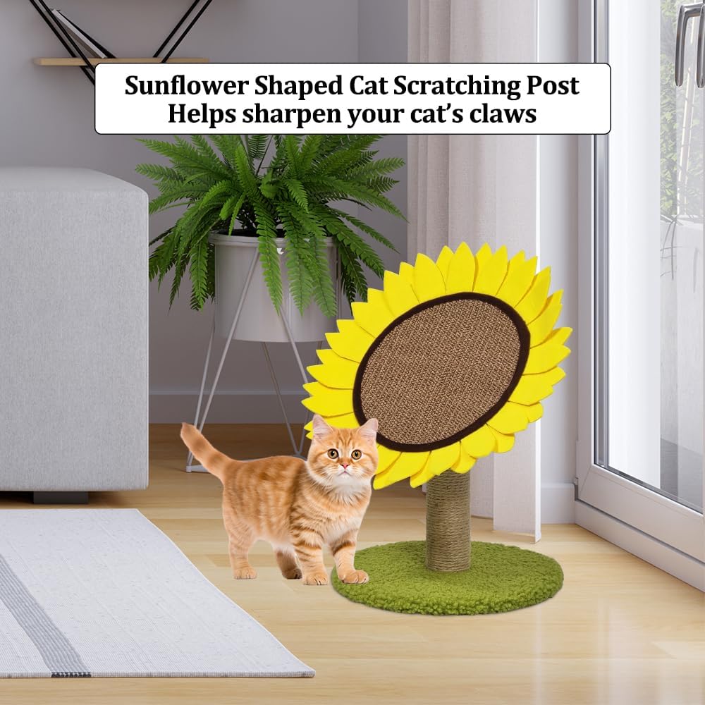 Sunflower cat tree scratcher with Scratching board, Natural sisal scratching post, and Stable base, Interactive cat tree activity center for Indoor cats & kittens, Easy to assemble 46 cm (Yellow)