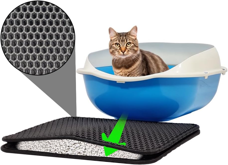 Cat litter mat with Honeycomb design, Water-resistant, and Washable EVA material, Double layer cat litter mat for Indoor cat litter boxes, Ideal for Multi-cat household, Easy to clean