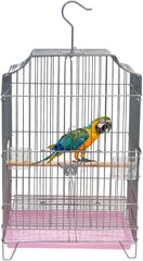 Heavy-Duty Bird Cage with Hanging Hook, Durable Metal Wire, Portable, 54 cm Parrot Cage with Perch, Feeding Cups, and Removable Tray, Indoor Bird House for Cockatiels and Small Birds, Silver