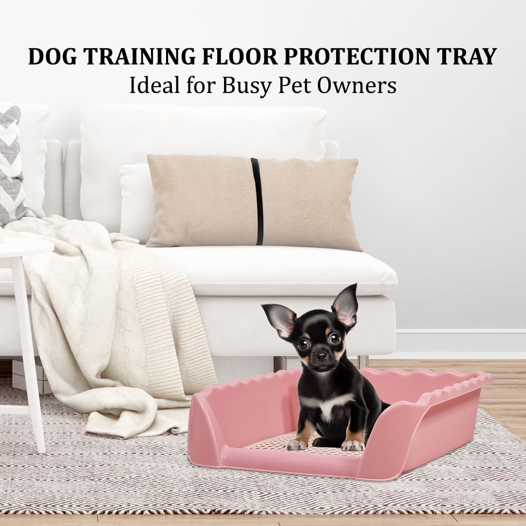 Dog toilet tray with Raised fence, Column design, and Detachable grid, Suitable for small breeds, Durable plastic design for easy cleaning, Prevents splashes for dog toilet and Urinals 37 cm (Pink)