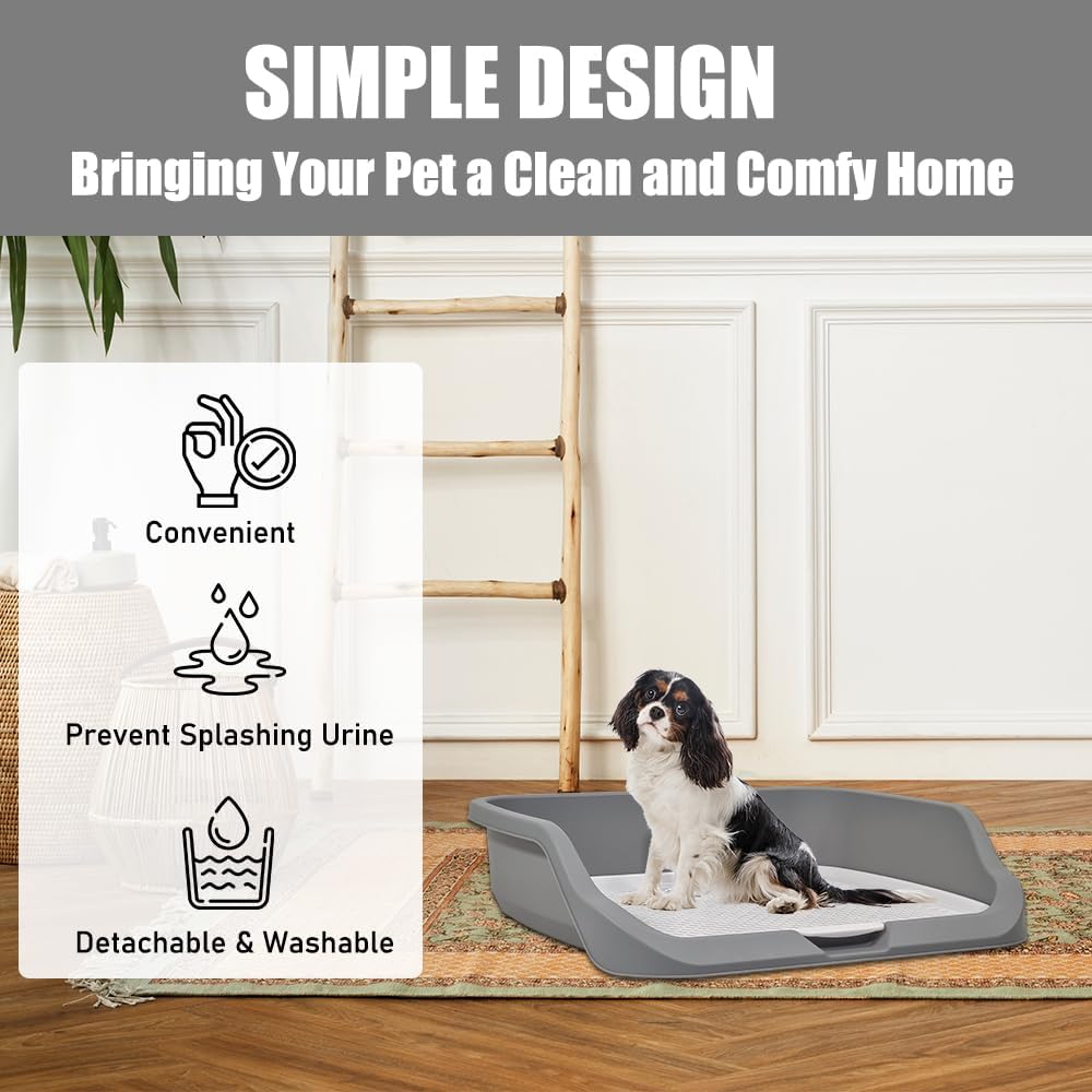 Dog toilet training with Raise edge design, Pee post, and Detachable grid, Durable plastic dog tray for small to medium dogs, Ideal for indoor & outdoor, Leak-proof design 53 cm