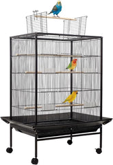 Bird cage open -top standing bird with removable tray, Multiple feeding bowls and, Perches,Wrought Iron bird cage for Lovebird, Cockatiel, and small sized birds 95cm (Black)