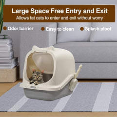 Fully-enclosed cat litter box with Durable plastic, Carrying handle, Sand filter holes, and Litter scoop, Splash-proof cat toilet for Indoor cats & kittens, Easy to clean 45 cm