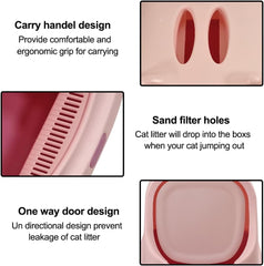Fully-enclosed cat litter box with Durable plastic, Carrying handle, Sand filter holes, and Litter scoop, Splash-proof cat toilet for Indoor cats & kittens, Easy to clean 45 cm
