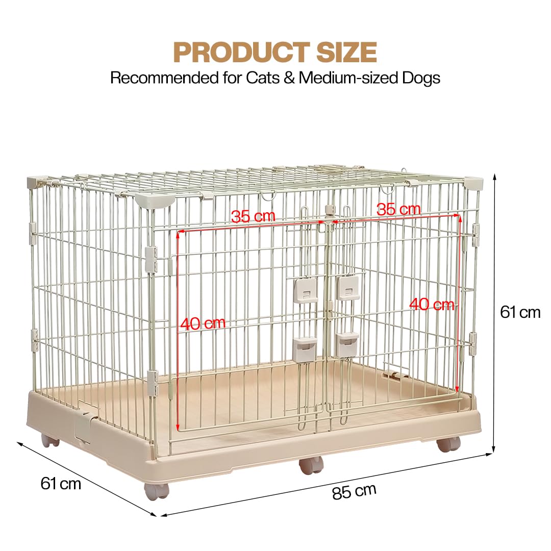 Cat Cage with Rolling Casters, Elevated Lounging Platforms, Secure Locking Doors, and Leak-Proof Base, Heavy-Duty Metal Cat Enclosure for Indoor Cats & Kittens, Easy to Assemble, 101 cm, Beige