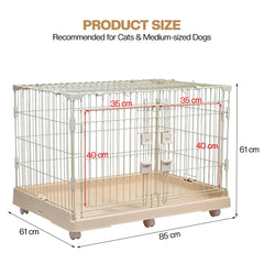 Cat Cage with Rolling Casters, Elevated Lounging Platforms, Secure Locking Doors, and Leak-Proof Base, Heavy-Duty Metal Cat Enclosure for Indoor Cats & Kittens, Easy to Assemble, 101 cm, Beige