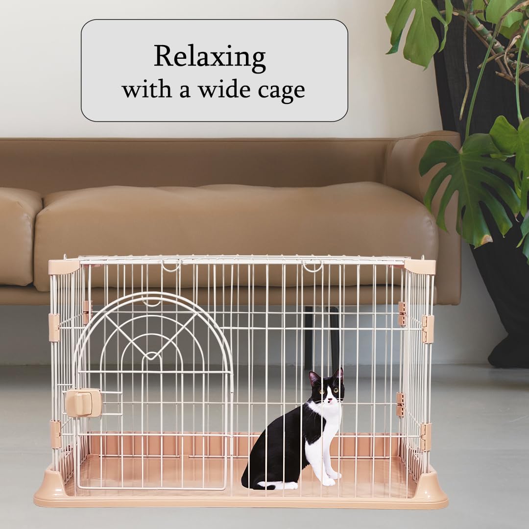 Cat cage with Metal wire and Lockable door, Multi-feature enclosed cat condo for Medium to large cats, Durable construction, Ideal for indoor/outdoor, Easy to assemble 74 cm (Pink)