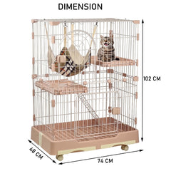 NNC PETS Large Cat Cage Indoor with Cozy Hammock - 2-Tier Metal Wire Cat Crate with 2 Lockable Doors - Climbing ladder, Removable Tray & Universal Wheels - Easy Assembly, 102 cm (Pink, Medium)