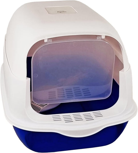 Enclosed cat litter box for small to medium cats, Splash-proof cat toilet with Deodorant filter, Transparent door, Litter scoop, and Sand drop pedal, Ideal for indoor/outdoor 50 cm