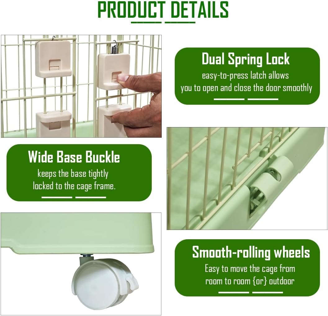 Cat Cage with Rolling Casters, Elevated Lounging Platforms, Secure Locking Doors, and Leak-Proof Base, Heavy-Duty Metal Cat Enclosure for Indoor Cats & Kittens, Easy to Assemble, 101 cm, Green
