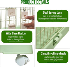 Cat Cage with Rolling Casters, Elevated Lounging Platforms, Secure Locking Doors, and Leak-Proof Base, Heavy-Duty Metal Cat Enclosure for Indoor Cats & Kittens, Easy to Assemble, 101 cm, Green