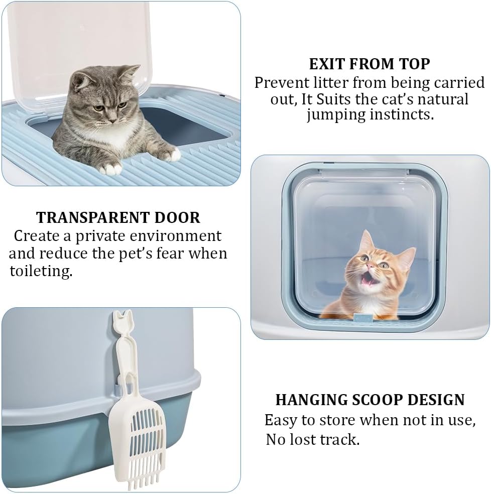 Fully enclosed cat litter box for cats & kittens, Durable plastic cat litter box with Front entry and Top exit, Litter scoop, and Odor control, Ideal for indoor/outdoor, Easy to clean 52 cm