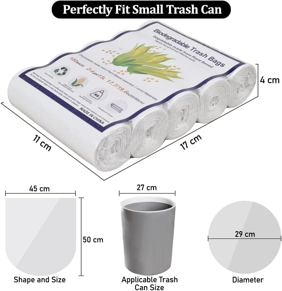5Pcs Biodegradable trash bags with 2-4 and Leak-proof, Durable Polyethlene waste disposal bags for Living room, Office, Bathroom, and Kitchen use, Eco-friendly trash bags (100 Count)