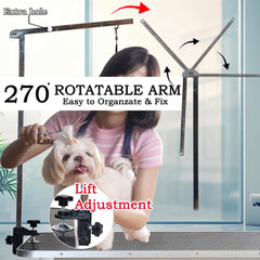 Hydraulic Pet Grooming Table with Pump, Foot lift, and Adjustable feet, Dog grooming table with Adjustable Arm & Secure clamp, Anti-slip Surface and Heavy Duty for all size breeds, 170 cm (White)