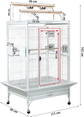 Bird Cage Indoor Large with Open-Top Design - Multiple Perches, Plastic Food Cups, Slide-out Tray & Universal Wheels, Metal Cage for Parrot, Canaries, Lovebirds & Other Birds (White, Extra Large)