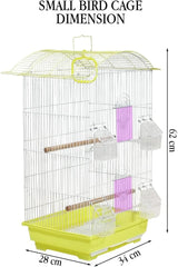 Small Bird Cage with Perches, Feeders and Swing, Ideal for Parakeets, Lovebirds, and Small Parrots, 62 cm Metal Cage with Hanging, Pull-out Tray, Portable, Durable and Top-Roof Design (Yellow)