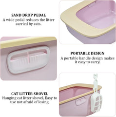 Large semi-enclosed cat litter box for indoor cats & kittens, Durable plastic cat toilet with Portable design, Sand drop pedal, and Litter scoop, Leak-proof design, Easy to clean 59 cm
