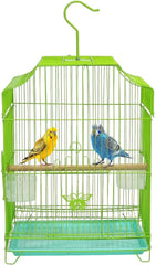 Small Bird Cage with Metal Wire, Ideal for Budgies, Small Parrots, and Parakeets, 45 cm Portable Cage for Indoor-Outdoor, Metal Bird Cage with Hanging, Bottom Tray, Perches, and Feeding Bowls, Green
