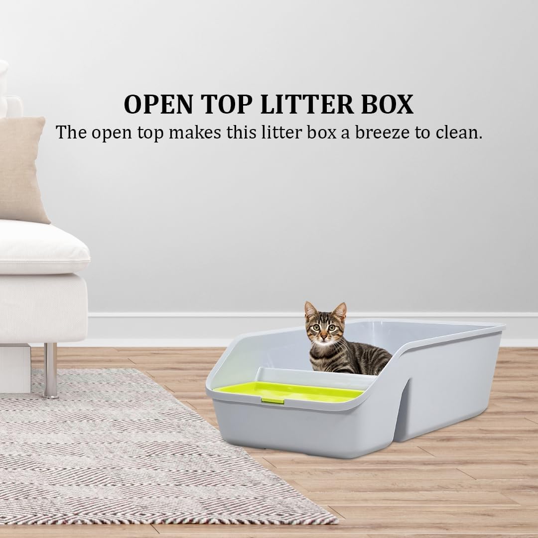 Semi-enclosed cat litter box for Kittens and Adult cats, Durable plastic cat toilet with Splash-proof design, built-in litter scoop, and Low entrance, Easy to clean 49 cm