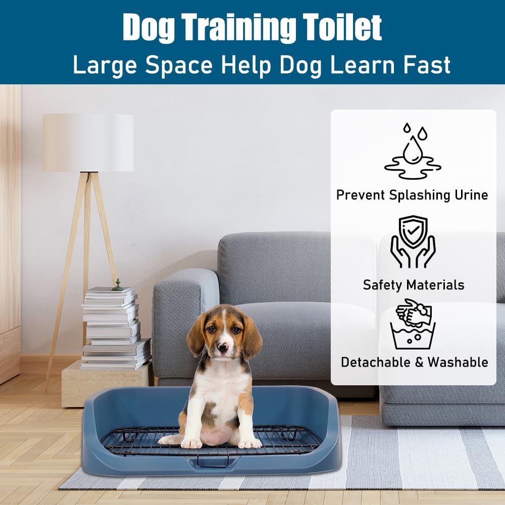 Dog toilet for small to medium dogs, Durable pet potty training tray with Raised design, shovel, and Detachable stainless steel grid, Ideal for indoor & outdoor, Easy to clean 53 cm