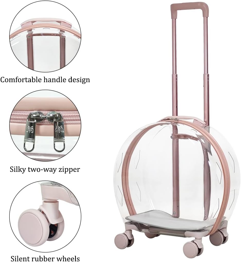 Transparent pet carrier for cats and dogs, Pet stroller with Telescopic handle, Durable zipper, Ventilation holes, and Rolling wheels, Suitable for outdoor activities, 93 cm